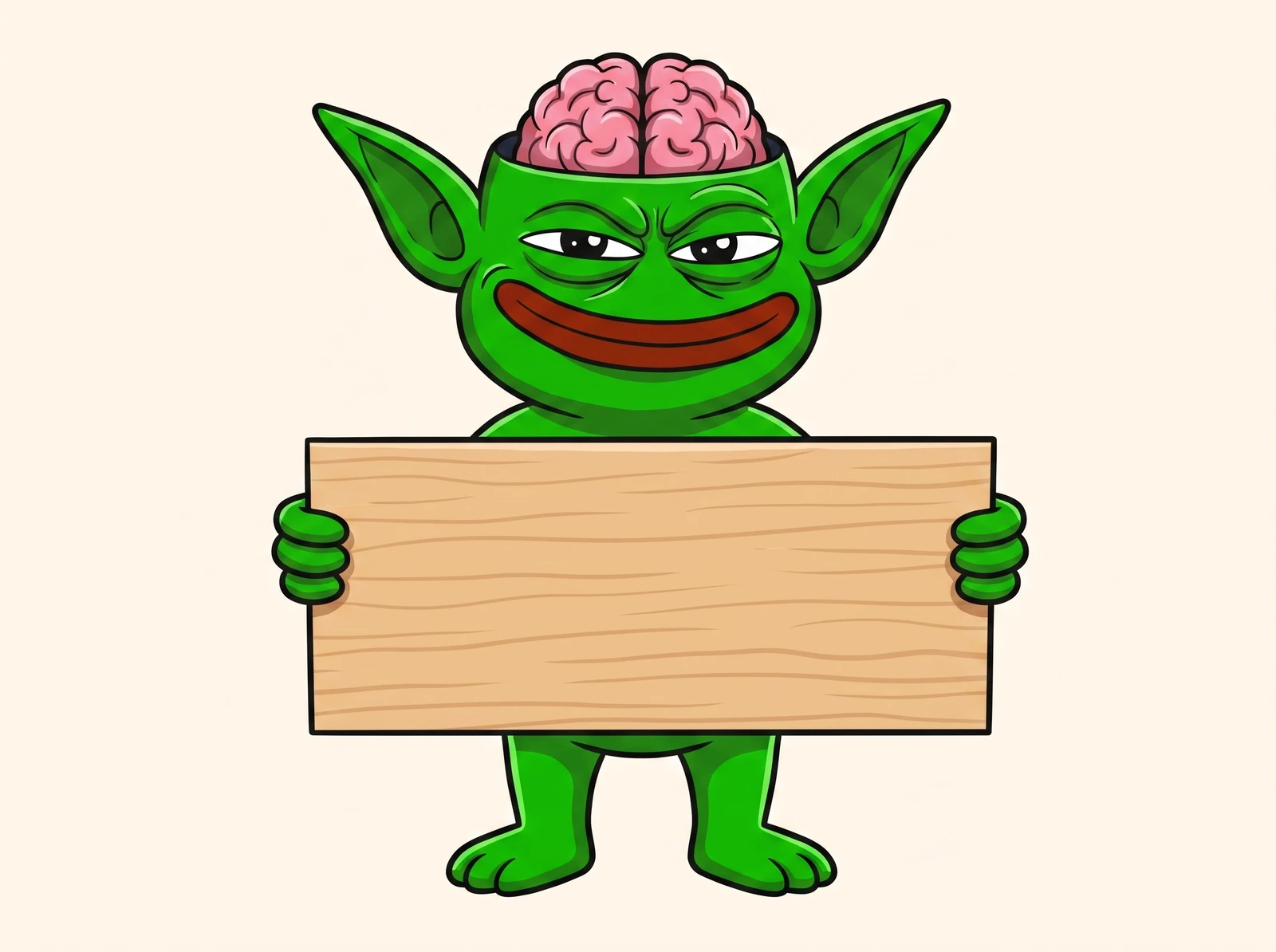 Mind Goblin holding a blank sign
