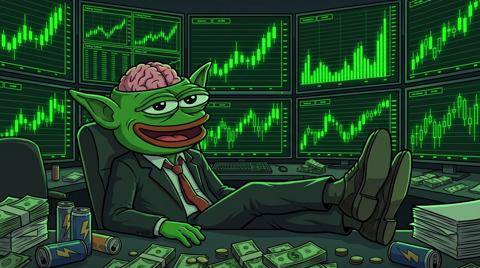 Mind Goblin at his terminal wall, feet up